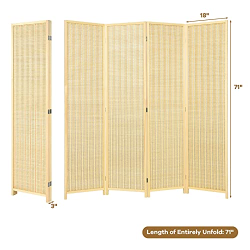 Bamboo 6 Ft Tall 4 Panel Folding Room Divider U472931