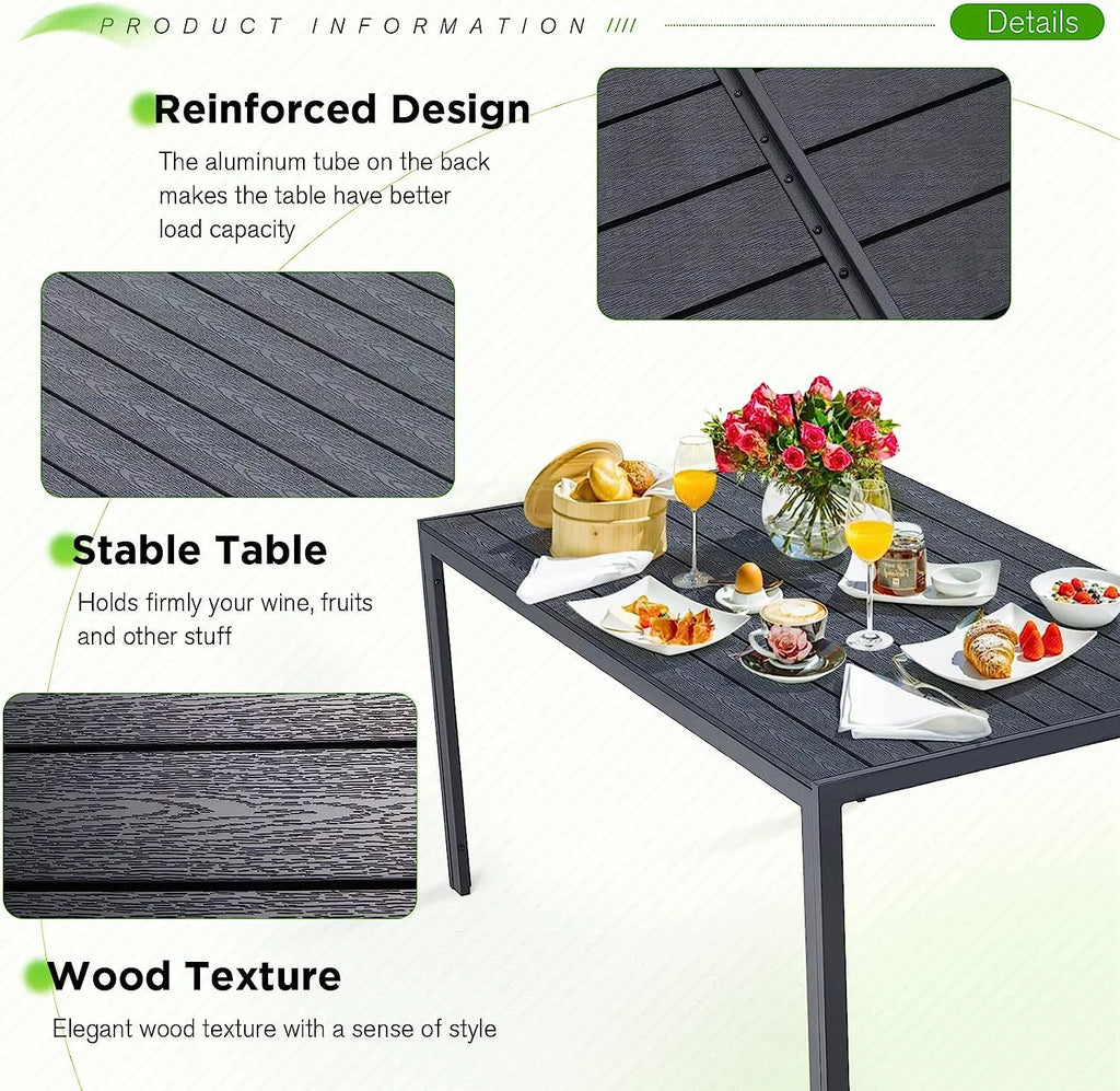 51x31 Black Metal Outdoor Dining Table with Umbrella Hole X2367