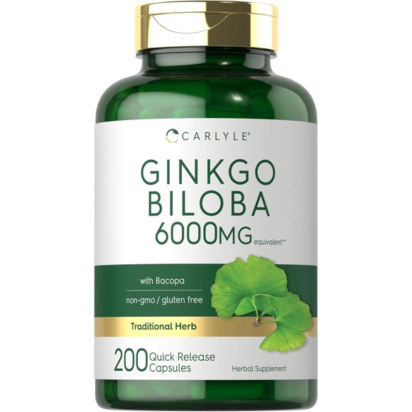 Ginkgo Biloba Capsules 6000mg 200 Count Supplement C999543