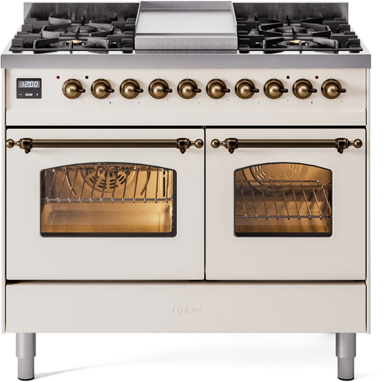 Antique White Bronze Trim 40 Dual Fuel Propane Gas Range E452