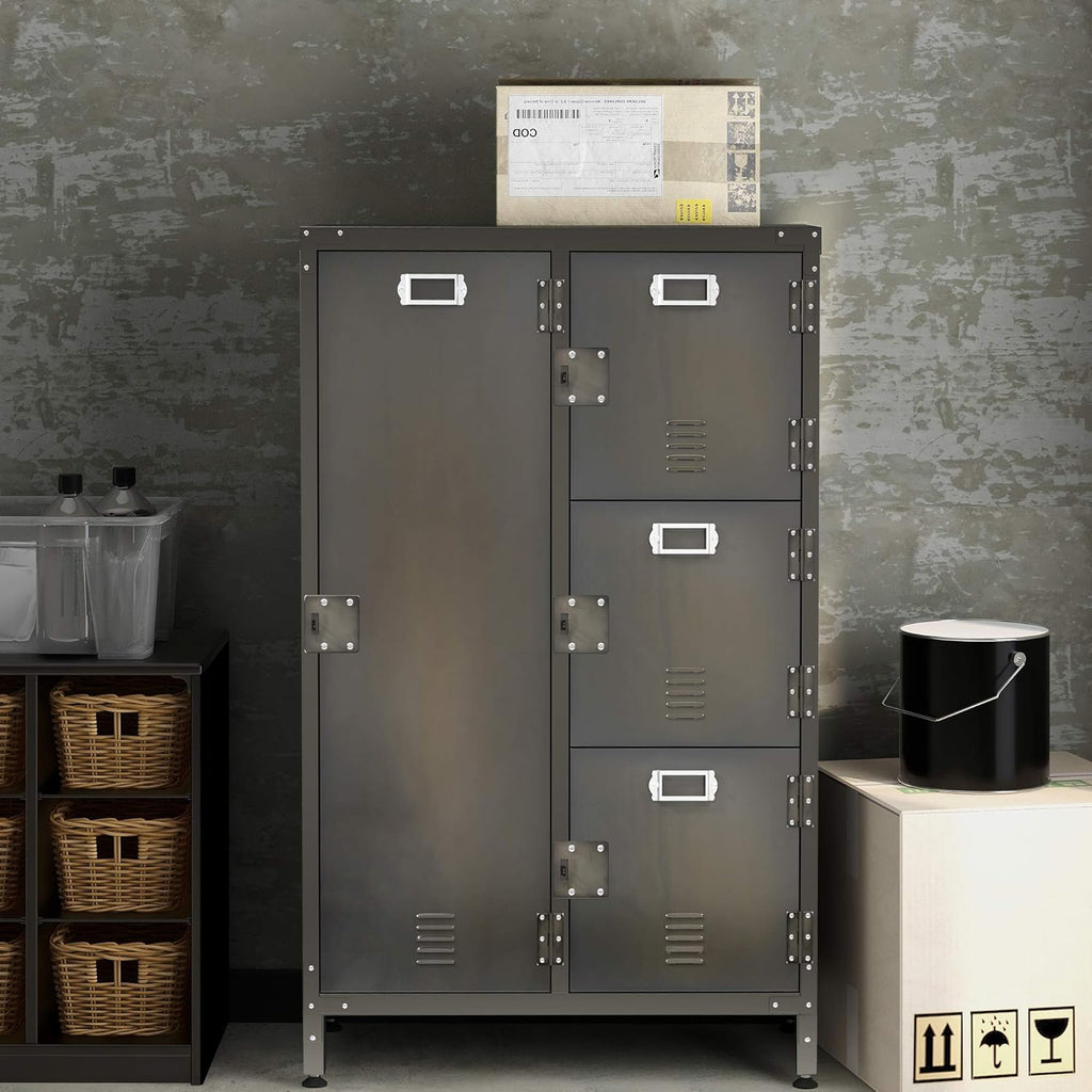 Black Steel Storage Cabinet with Doors and Shelves O95150