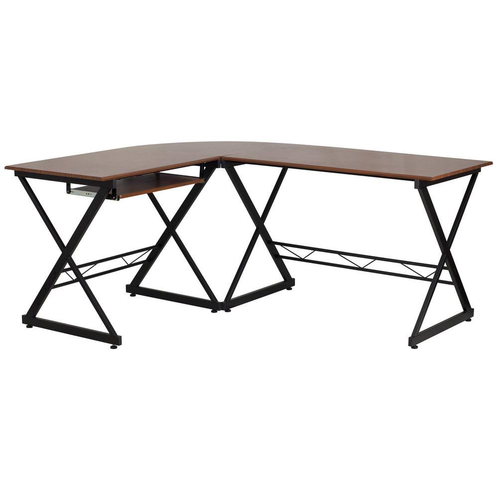 Brown L-Shaped Computer Desk with Keyboard Tray I519096
