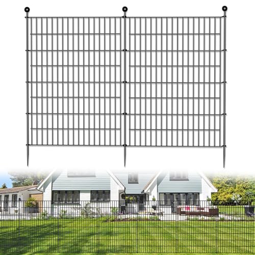No Dig Decorative Outdoor Garden Fence with Gate, 40 in x 23.6 ft Rustproof Metal Wire Panel V101602