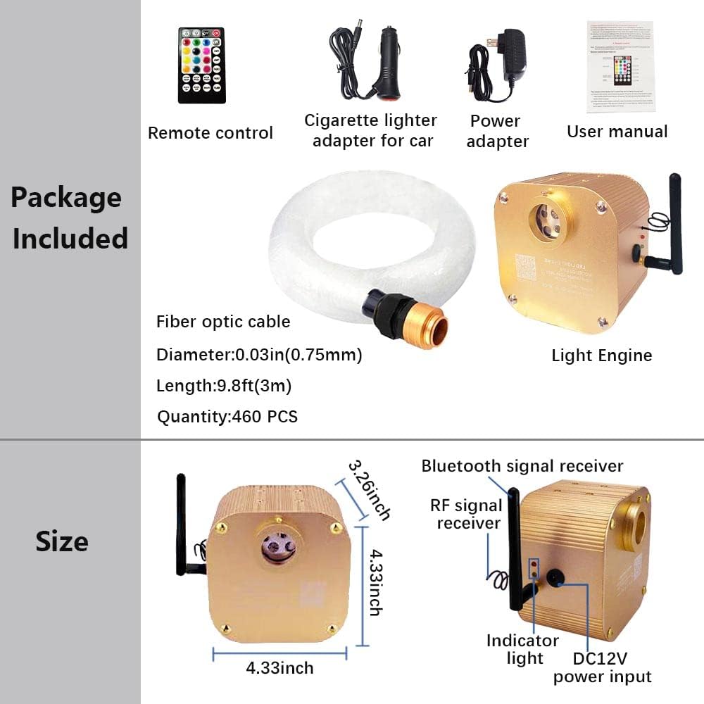 16W Twinkle Fiber Optic Star Ceiling Light Kit with APP Remote Music Mode RGBW LED 460pcs C6512