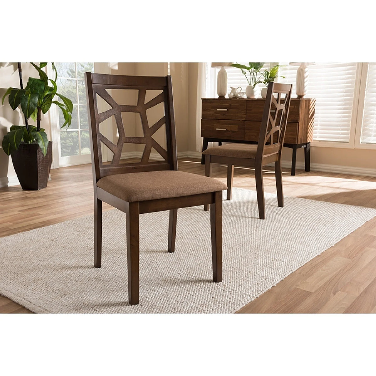 Light Brown Fabric Upholstered Dining Chair Set of 2 F528