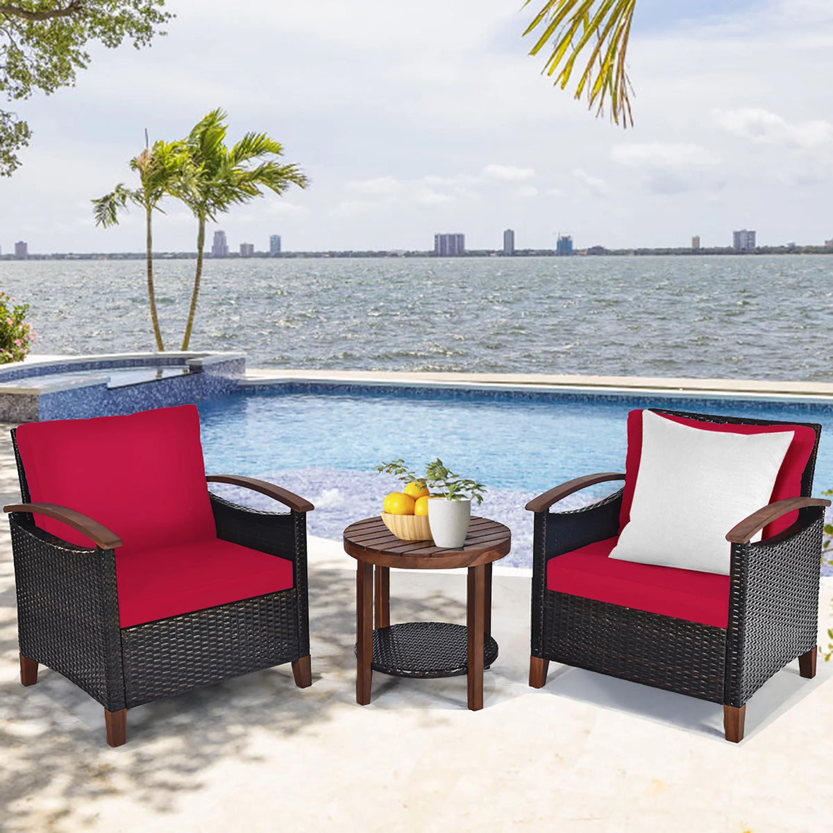 3 Pc Patio Rattan Furniture Set with Cushion G261