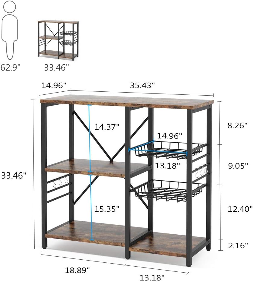 Kitchen Cart Baker’s Rack with Wire Basket and 6 Hooks H9560