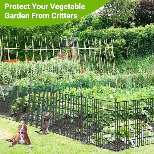 No Dig Decorative Outdoor Garden Fence with Gate, 40 in x 23.6 ft Rustproof Metal Wire Panel V101602