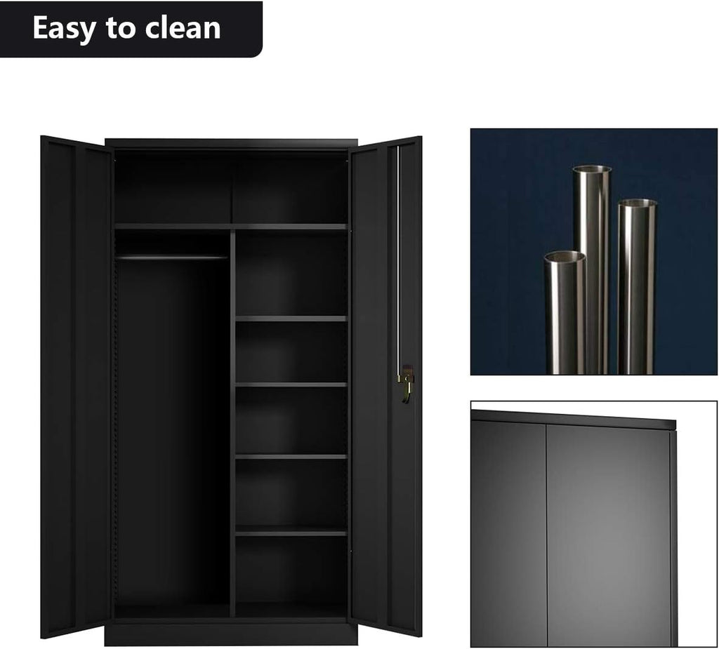 Black Steel Storage Cabinet with Doors and Shelves O95150
