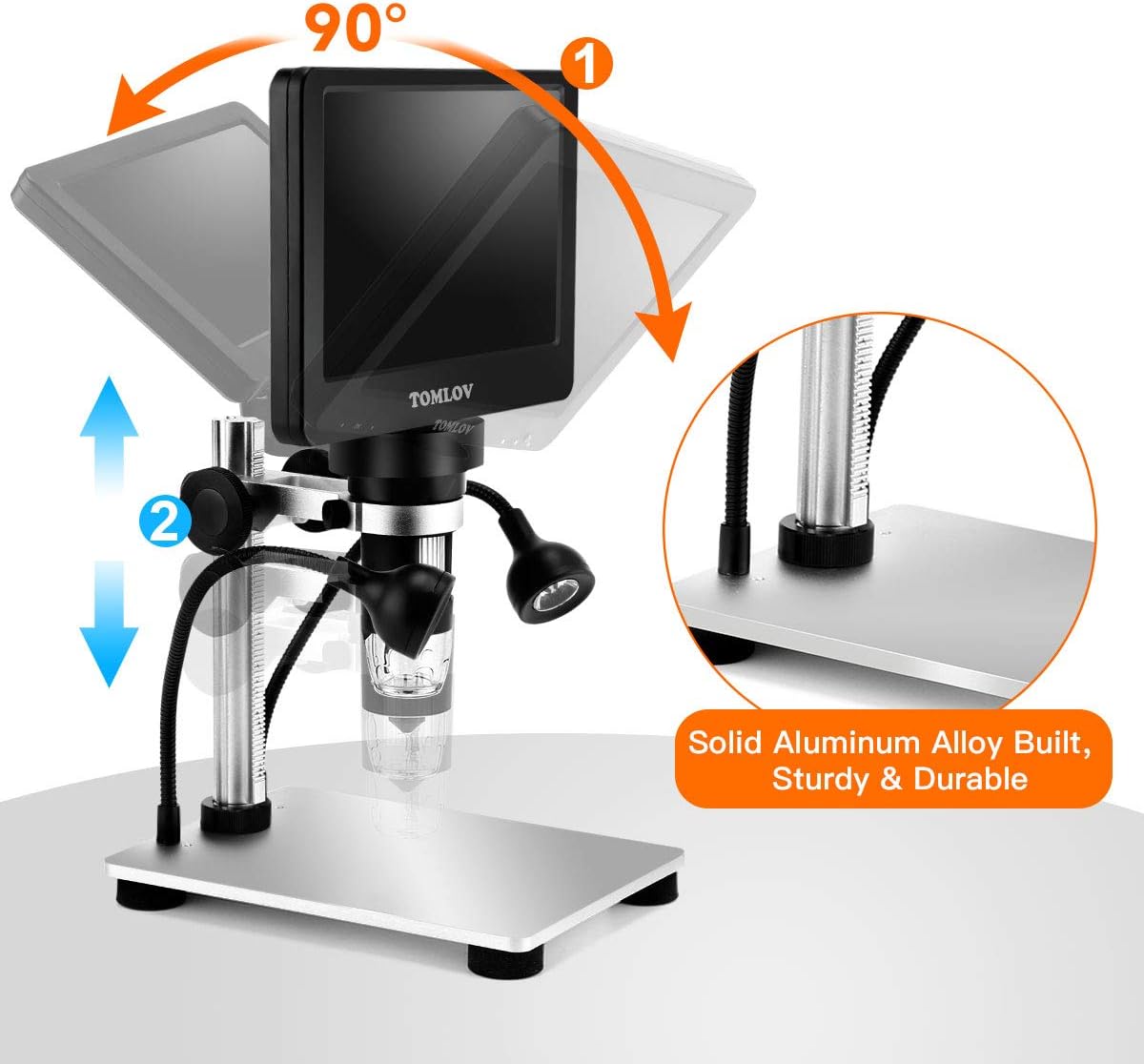 7" LCD Digital Microscope 1200X 1080P 12MP with Metal Stand J651