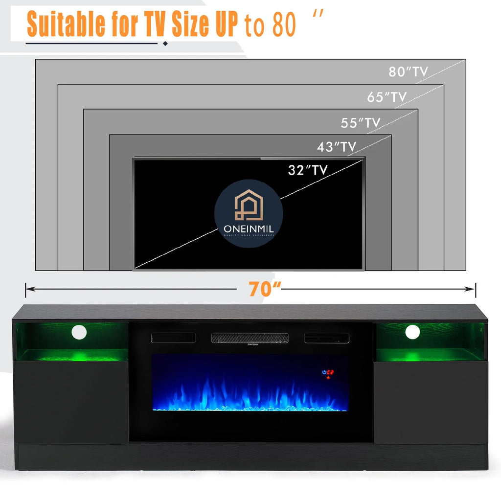 Black Fireplace TV Stand up to 80" with 36'' Electric Fireplace K15442