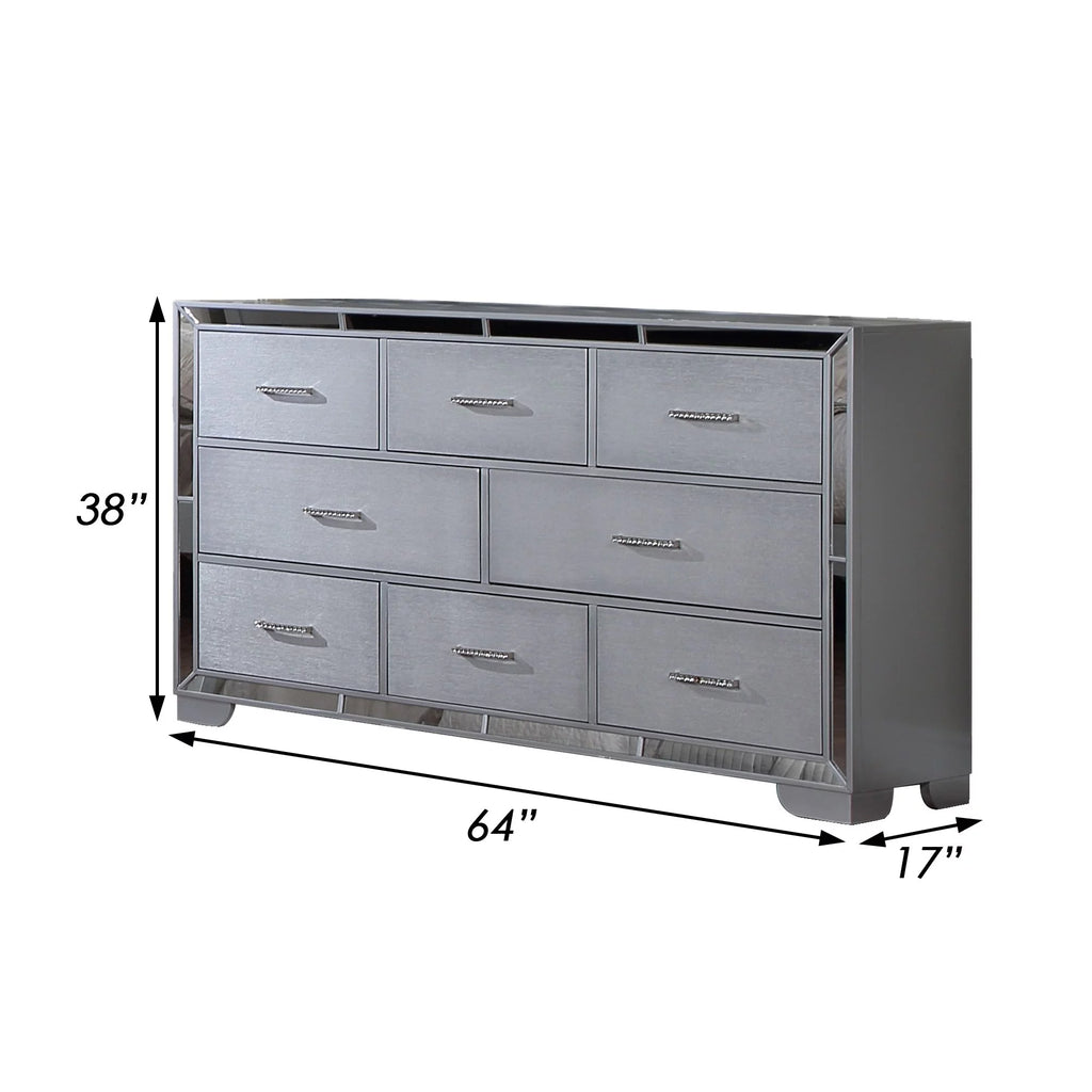 64 Inch Pine Wood Dresser, 8 Drawers J12929