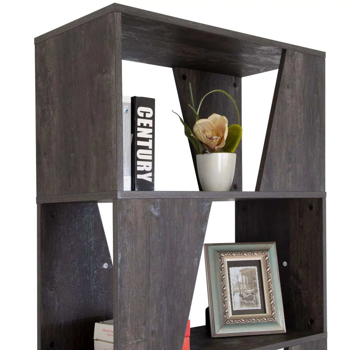 5-tier Wooden Bookcase in Washed Black Finish U97239
