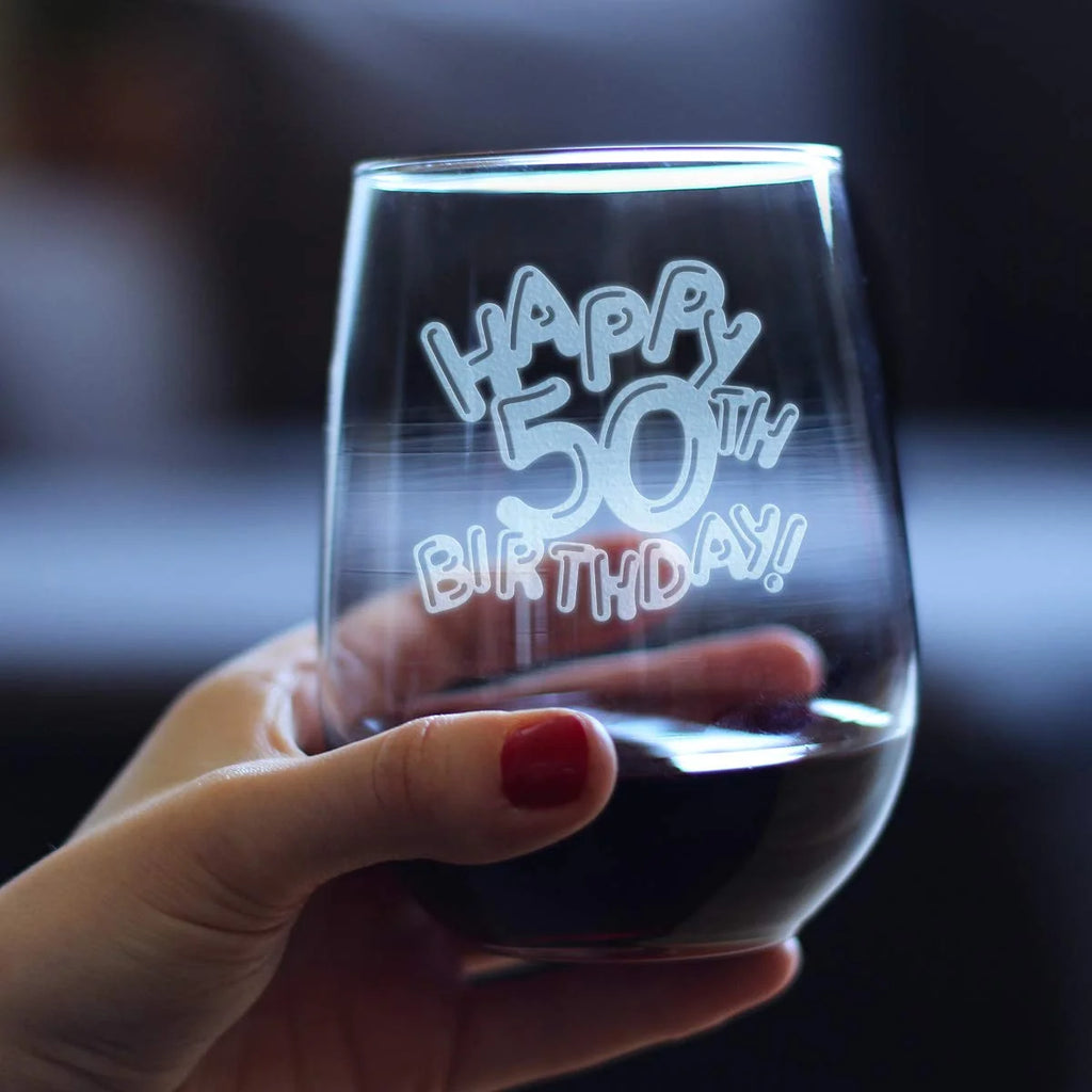 50Th Birthday Stemless Wine Glass 17 Oz T7413