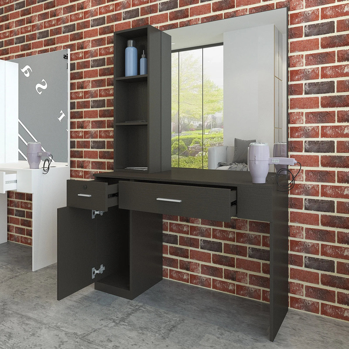 Wall Mount Salon Barber Station with Mirror V63242