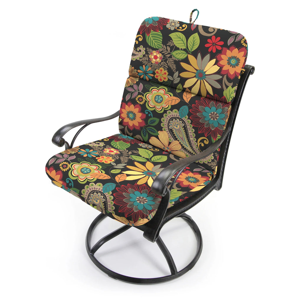 Multicolor Floral Rectangular Outdoor Chair Cushion with Ties C9493