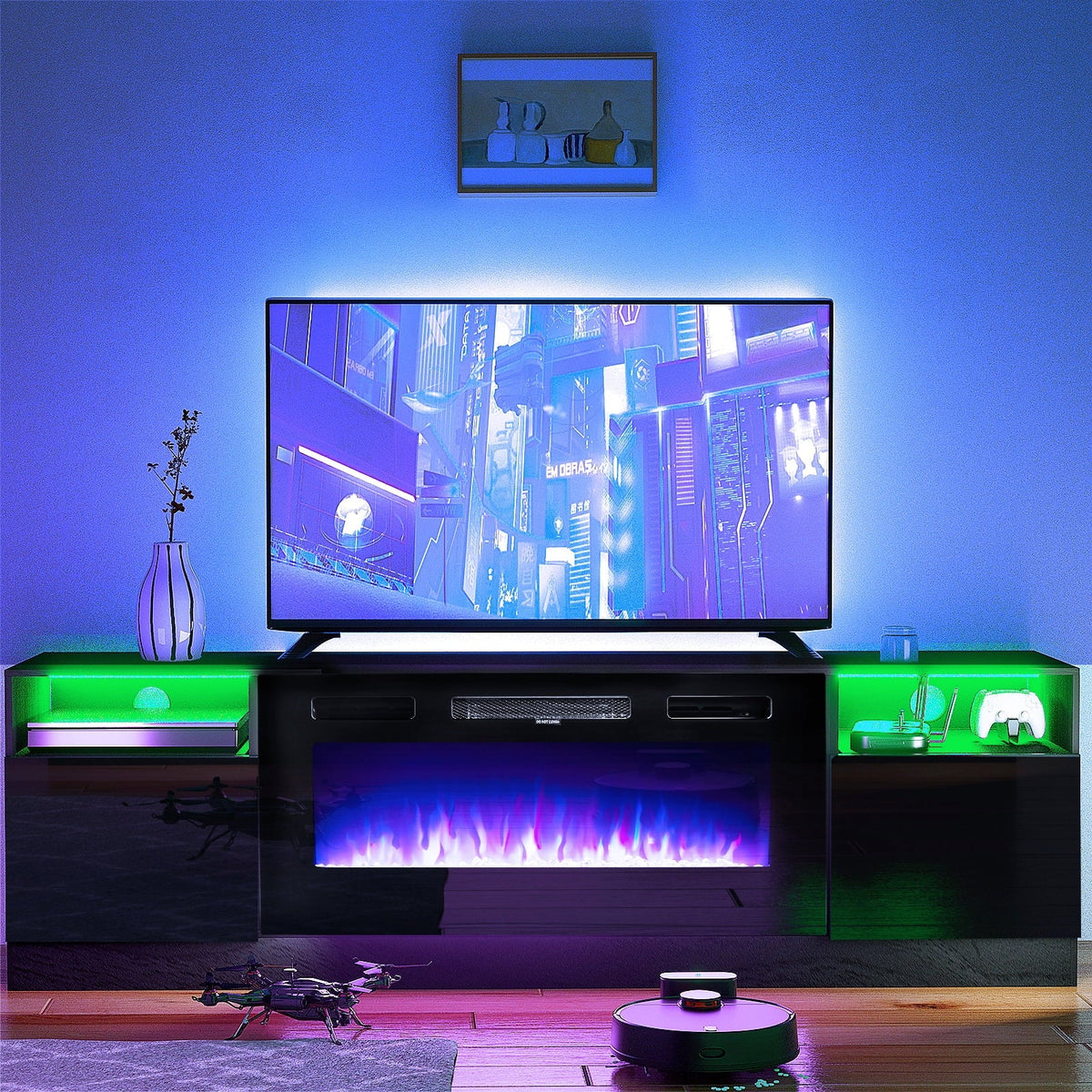 Black Fireplace TV Stand up to 80" with 36'' Electric Fireplace K15442