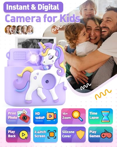 Pink Instant Print Kids Camera with 32GB SD Card Q624259