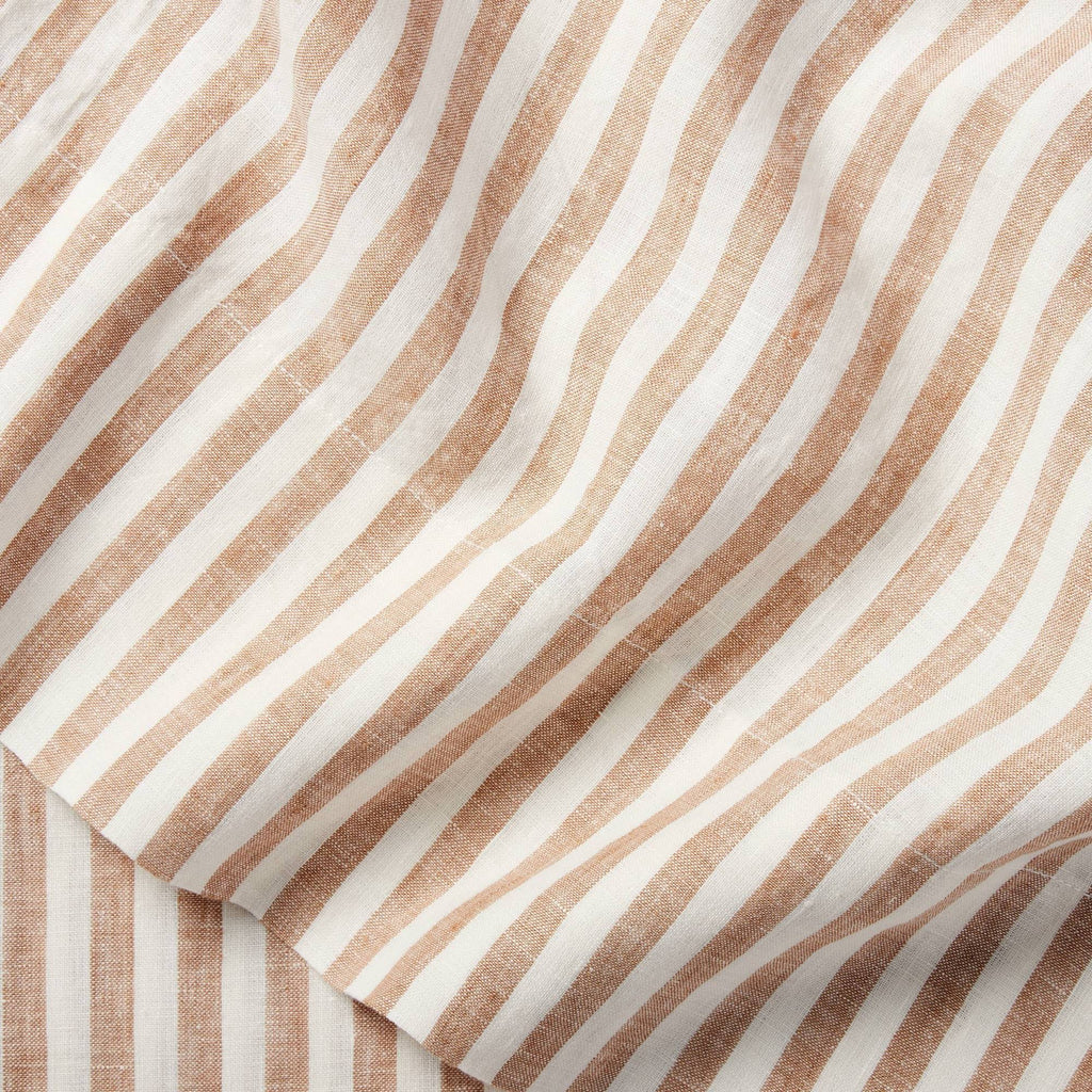 100% Washed Linen Printed Sheet Set Brown Stripe V3769