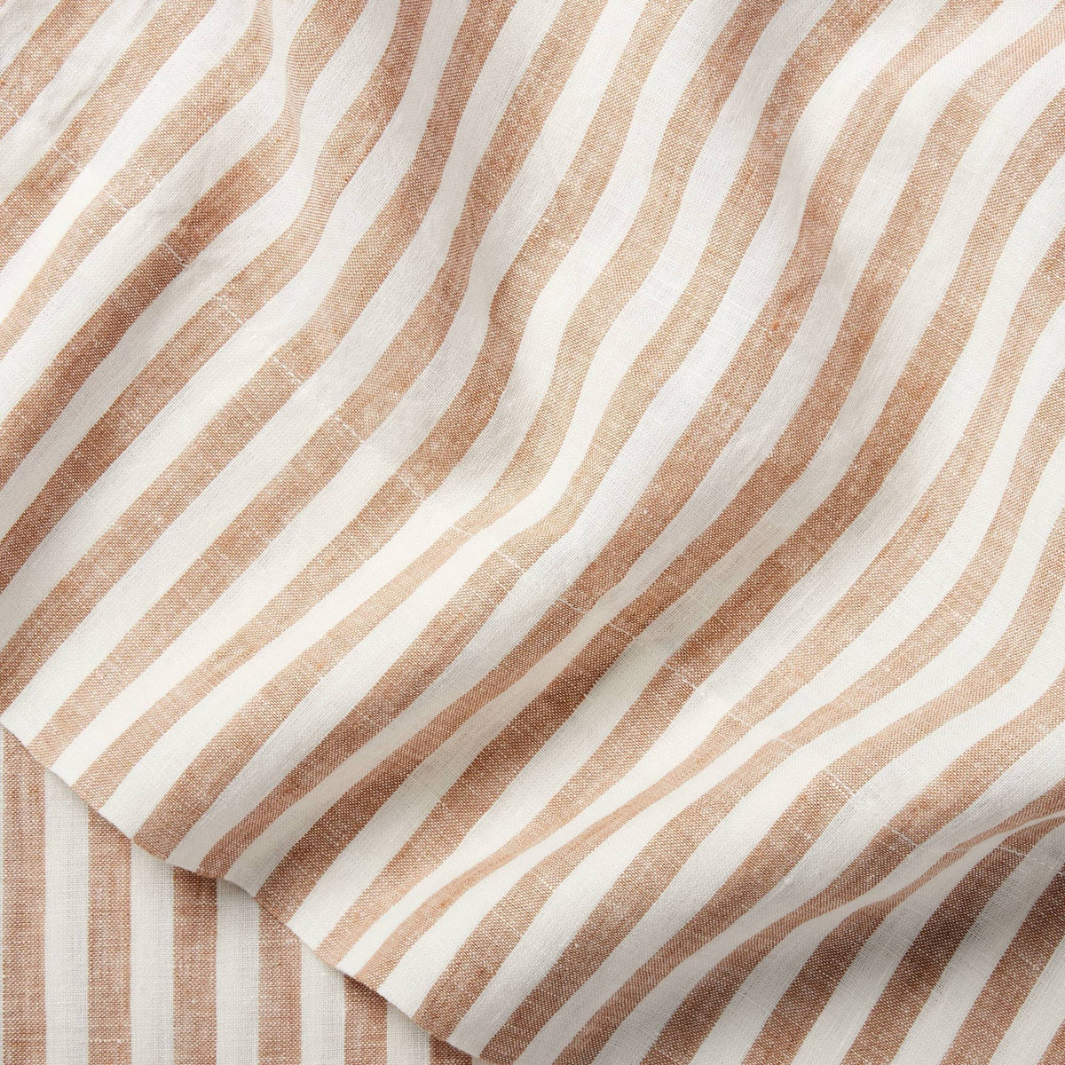 100% Washed Linen Printed Sheet Set Brown Stripe V3769