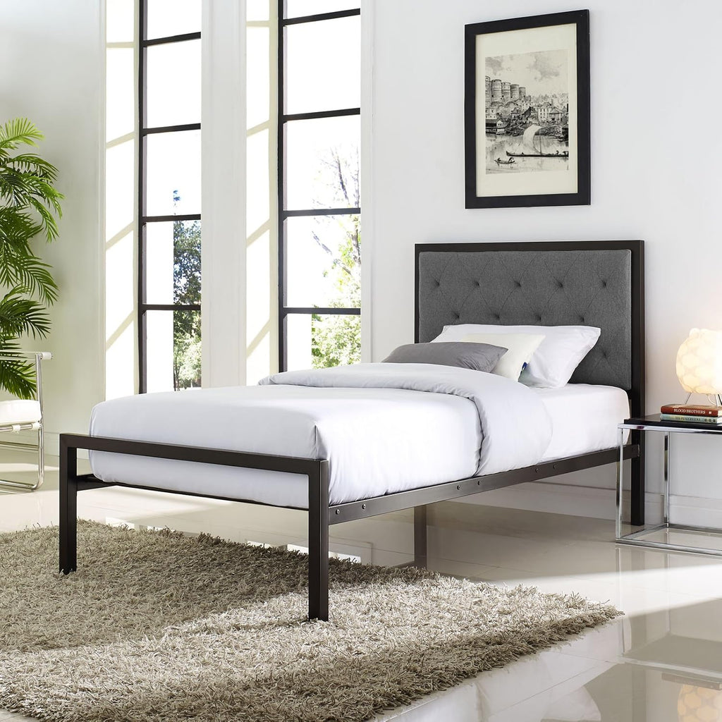 Twin Size Grey Fabric Bed Frame O42191