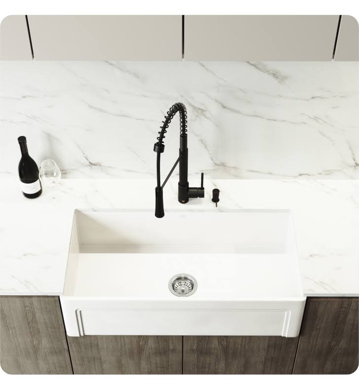 36x22 Matte Stone Farmhouse Apron Kitchen Sink Set with Faucet A9535