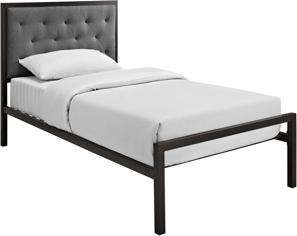 Twin Size Grey Fabric Bed Frame O42191
