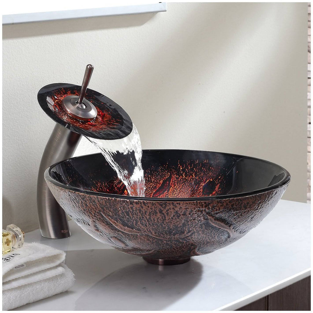 Lava Glass Vessel Sink and Waterfall Faucet Oil Rubbed Bronze M323