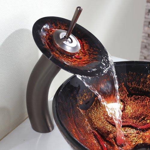 Lava Glass Vessel Sink and Waterfall Faucet Oil Rubbed Bronze M323