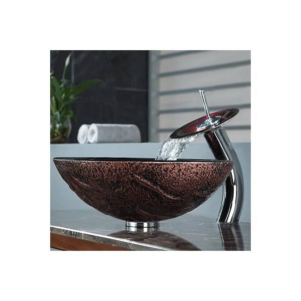 Lava Glass Vessel Sink and Waterfall Faucet Oil Rubbed Bronze M323