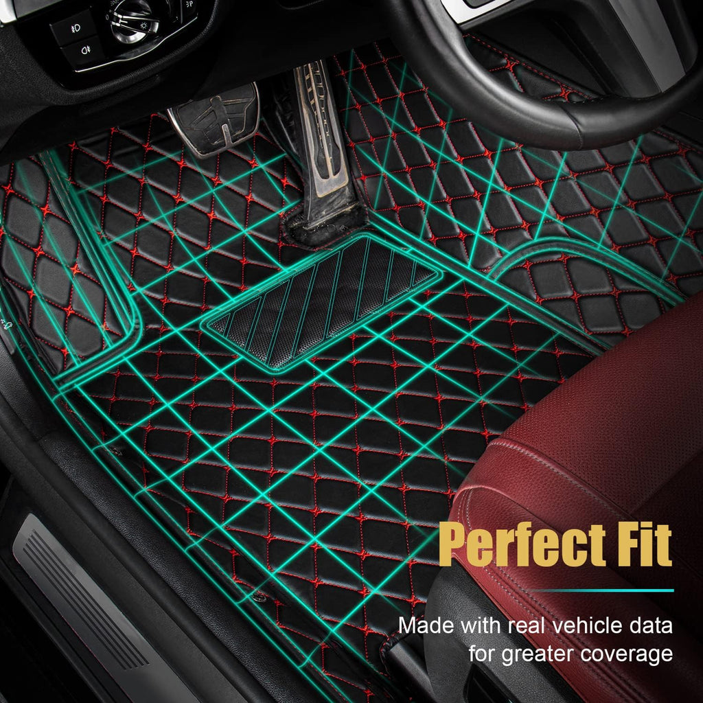 Leather Car Floor Mats 1st & 2nd Row Black A169