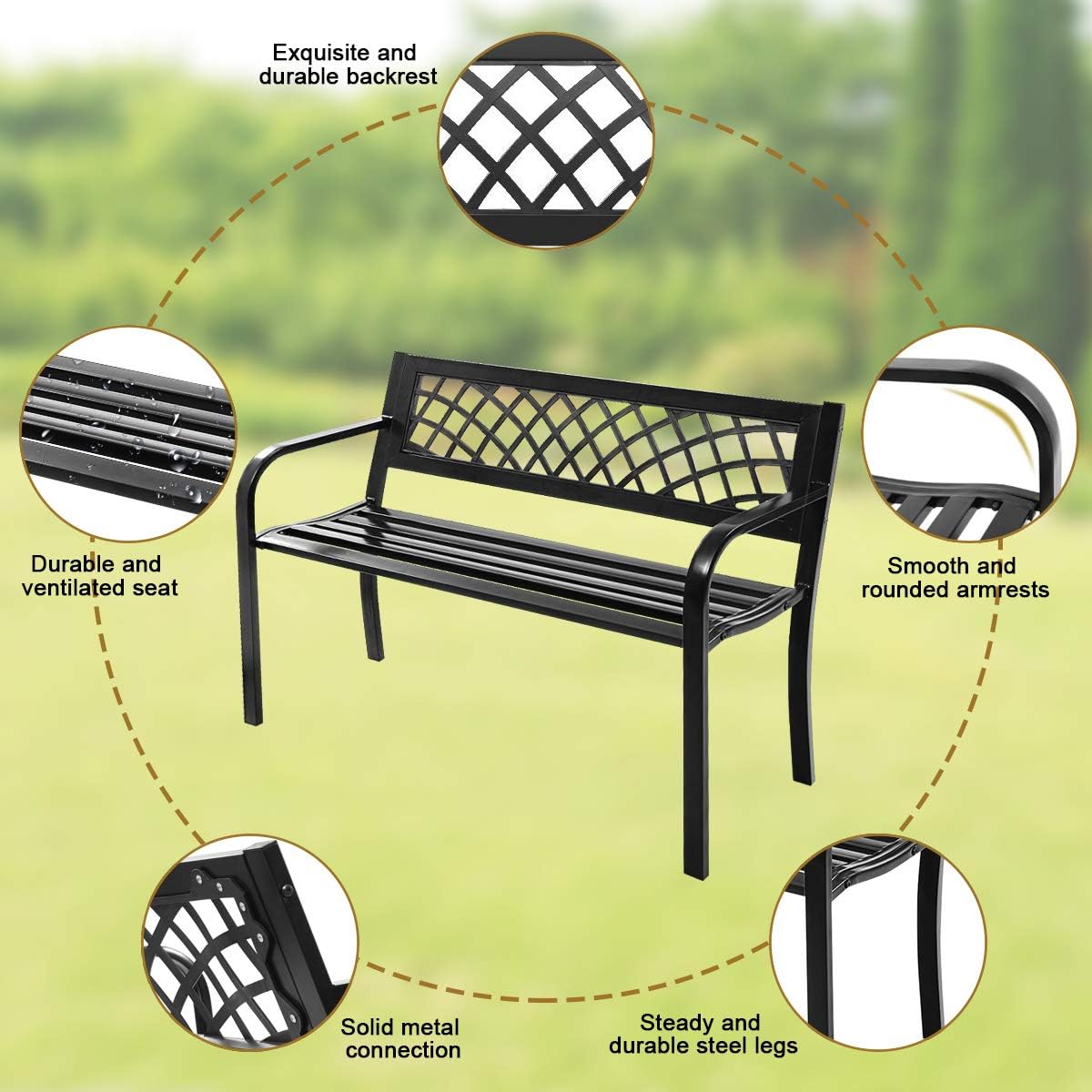 Black Cast Iron Frame Patio Garden Bench X944276