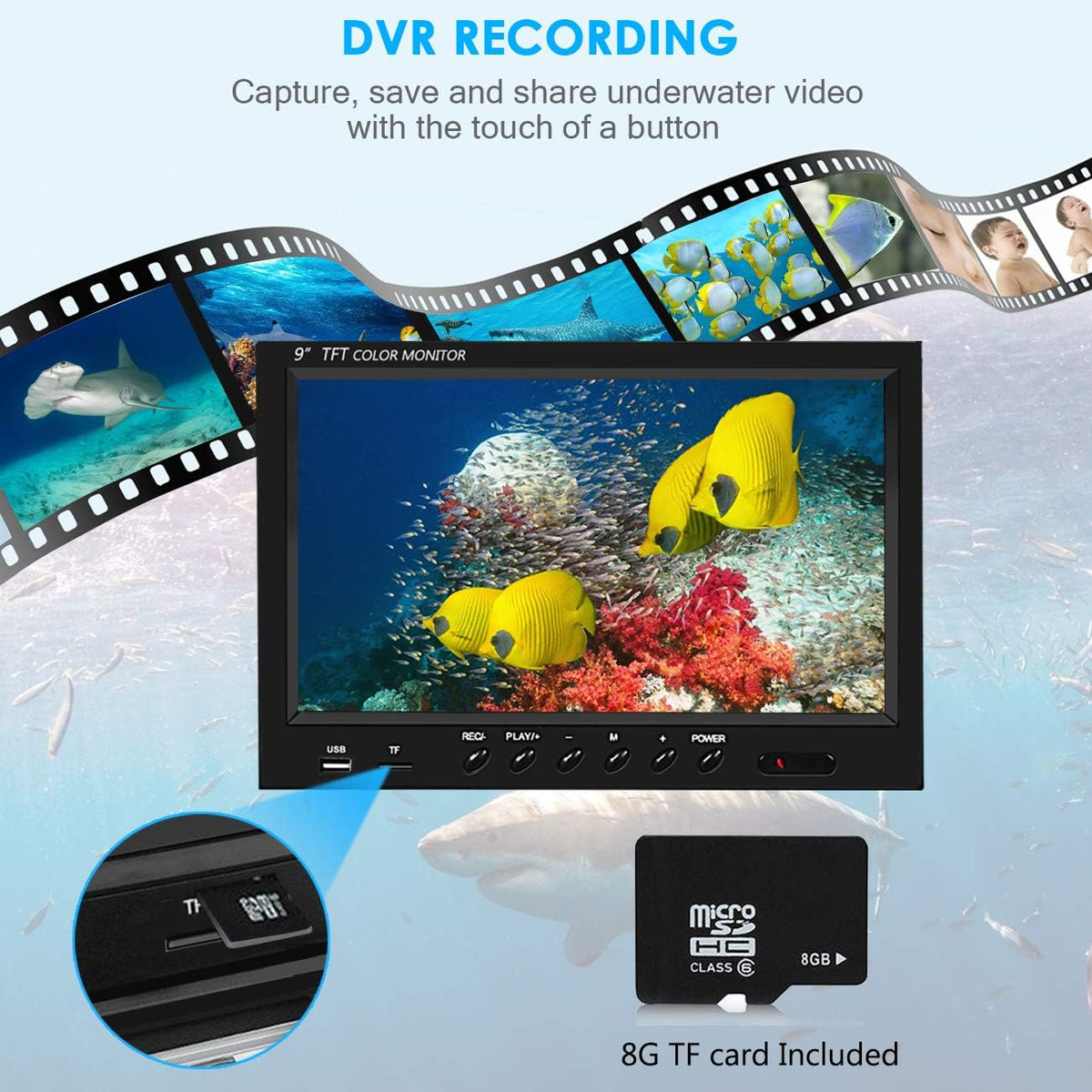 Underwater Fishing Camera with DVR 9 inch Color Monitor 1000TVL 30m Cable E907