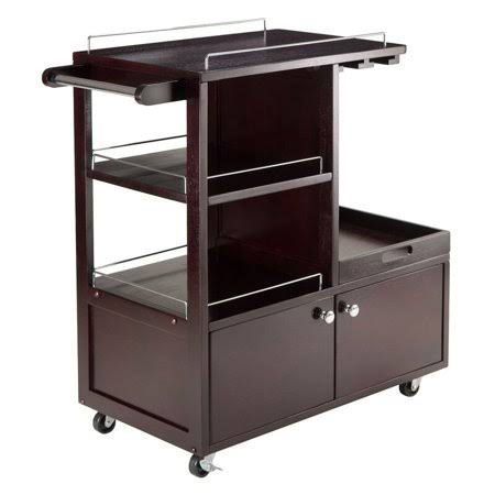 Wood Espresso Entertainment Cart with Serving Tray J27846
