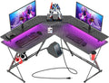 L-Shaped Gaming Desk with LED Strip & Power Outlets M98093