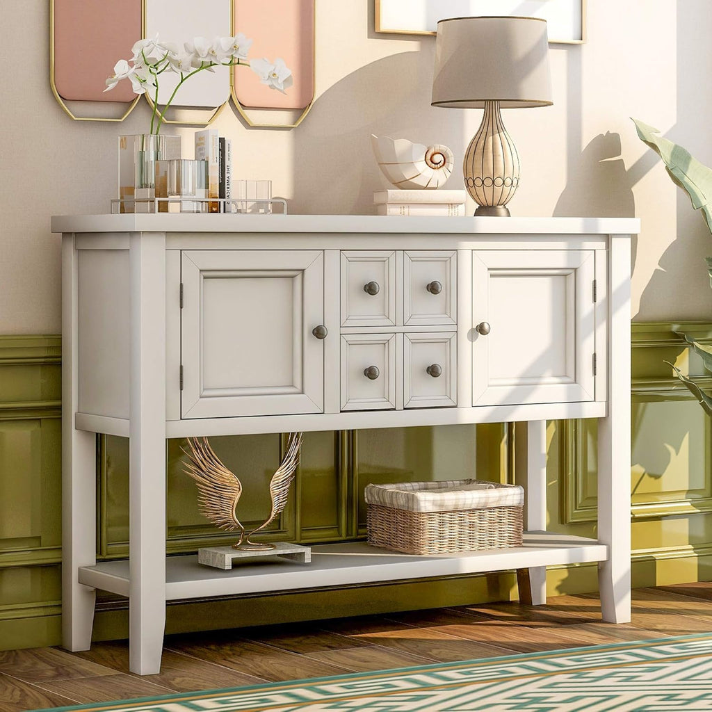 Blue Console Sofa Table with Storage Drawers Cabinets and Bottom Shelf B69356