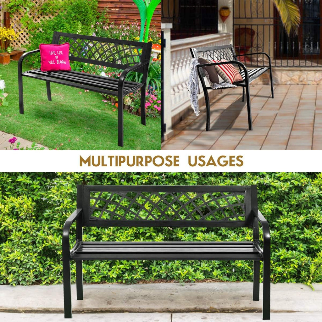 Black Cast Iron Frame Patio Garden Bench X944276