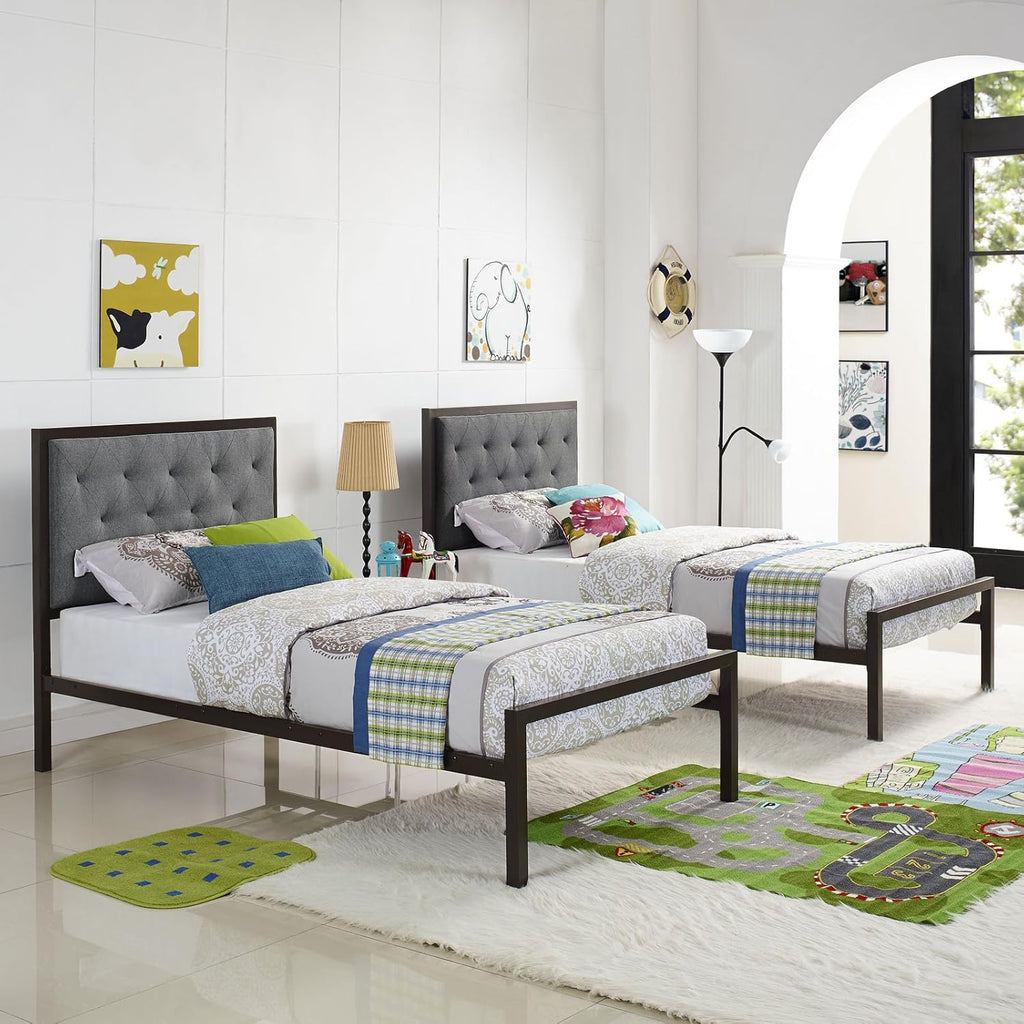 Twin Size Grey Fabric Bed Frame O42191