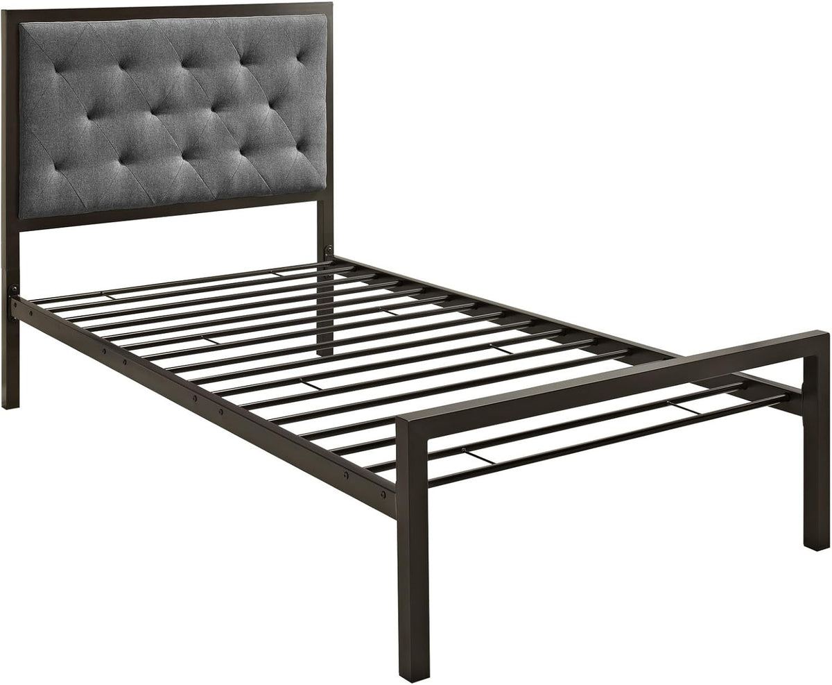 Twin Size Grey Fabric Bed Frame O42191