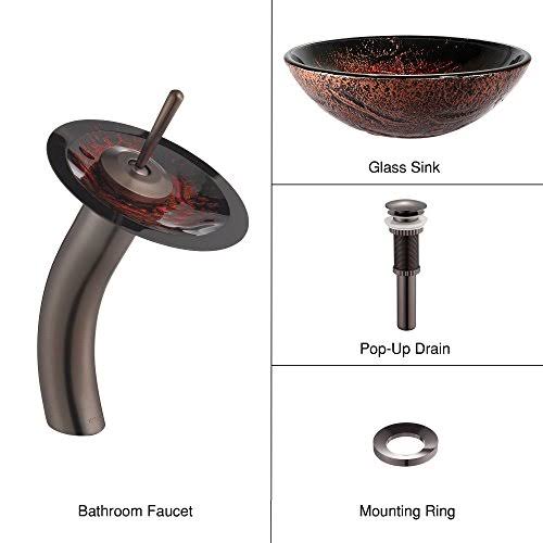 Lava Glass Vessel Sink and Waterfall Faucet Oil Rubbed Bronze M323