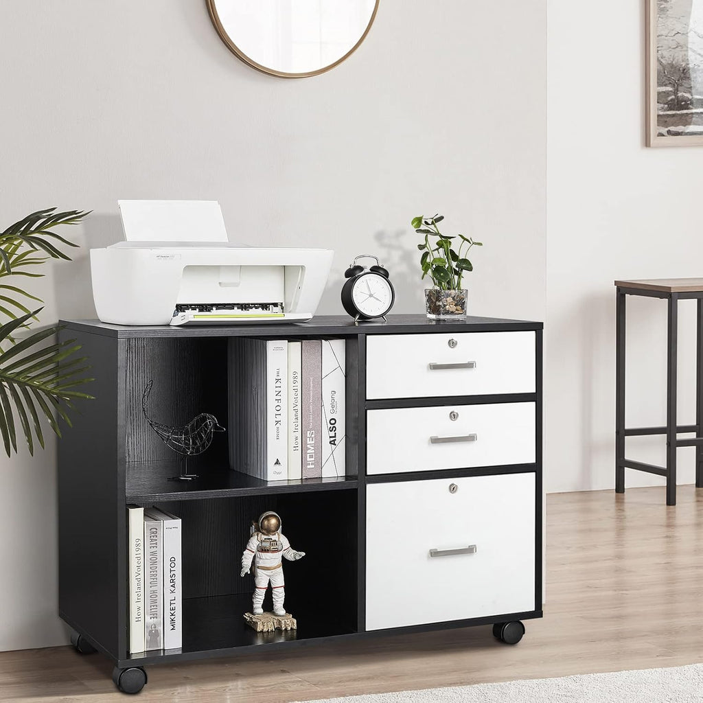 Black & White 3 Drawer Wood File Cabinet with Lock U492