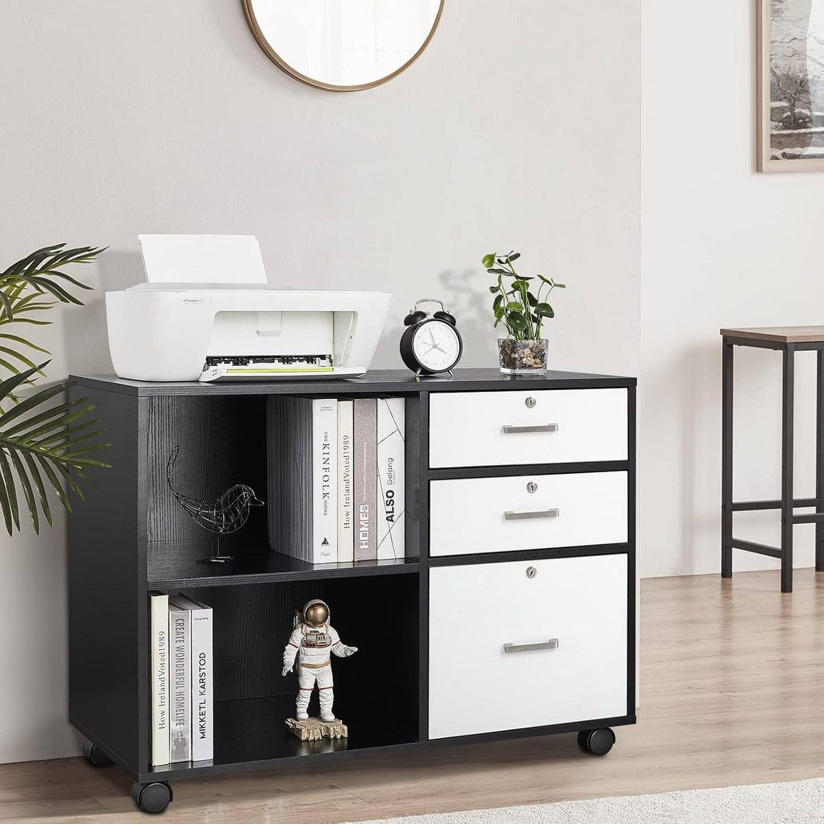 Black & White 3 Drawer Wood File Cabinet with Lock U492