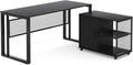 Black 55 inch L-Shaped Computer Desk with File Cabinet P3552