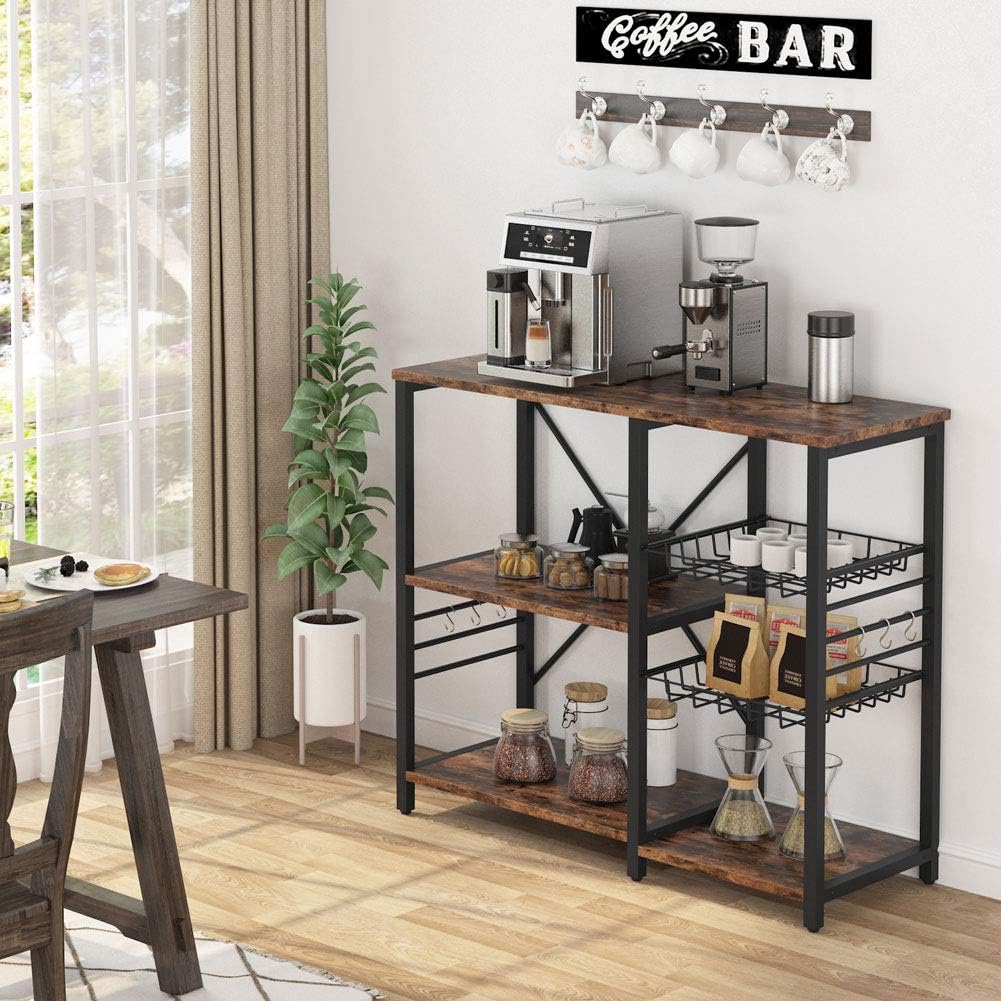 Kitchen Cart Baker’s Rack with Wire Basket and 6 Hooks H9560