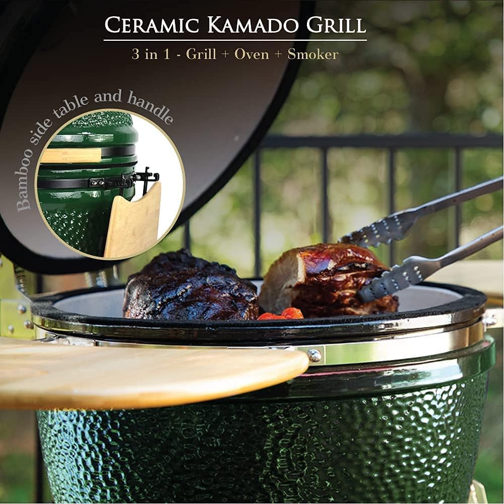 23” ExtraLarge Ceramic Kamado Grill Cooker Oven Smoker with Trolley Wheels Cast Iron Vent Red C18879