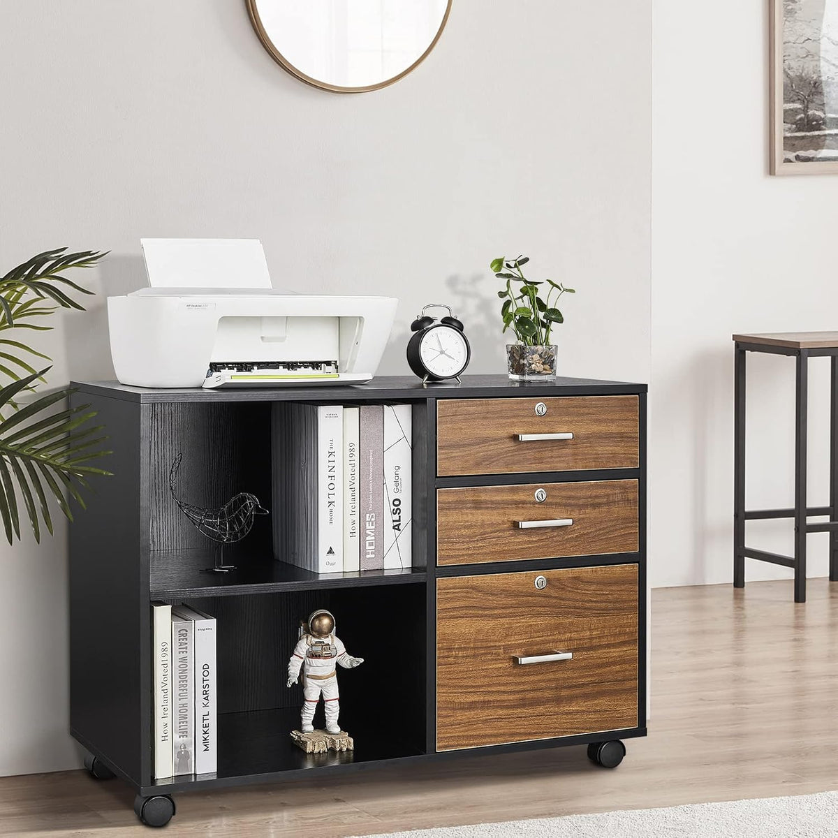 Black & White 3 Drawer Wood File Cabinet with Lock U492