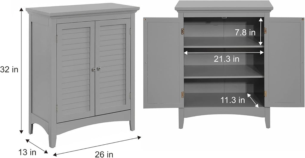 Grey Freestanding Floor Cabinet with 2 Shutter Doors H1854