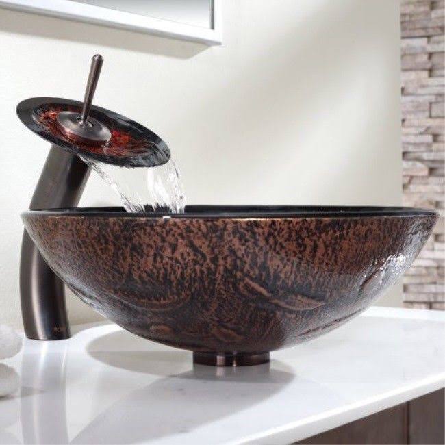 Lava Glass Vessel Sink and Waterfall Faucet Oil Rubbed Bronze M323