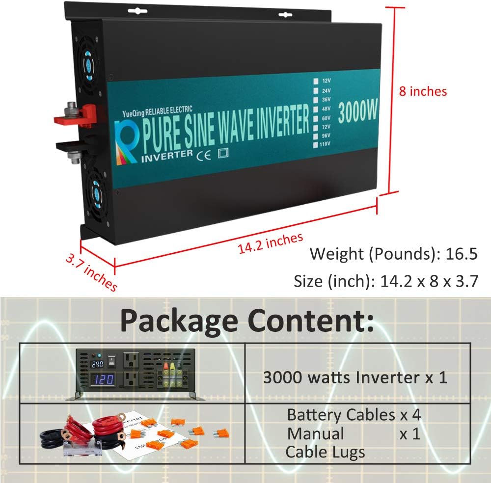 3000W 48V 120V Pure Sine Wave Power Inverter with 2 AC Outlets R1485