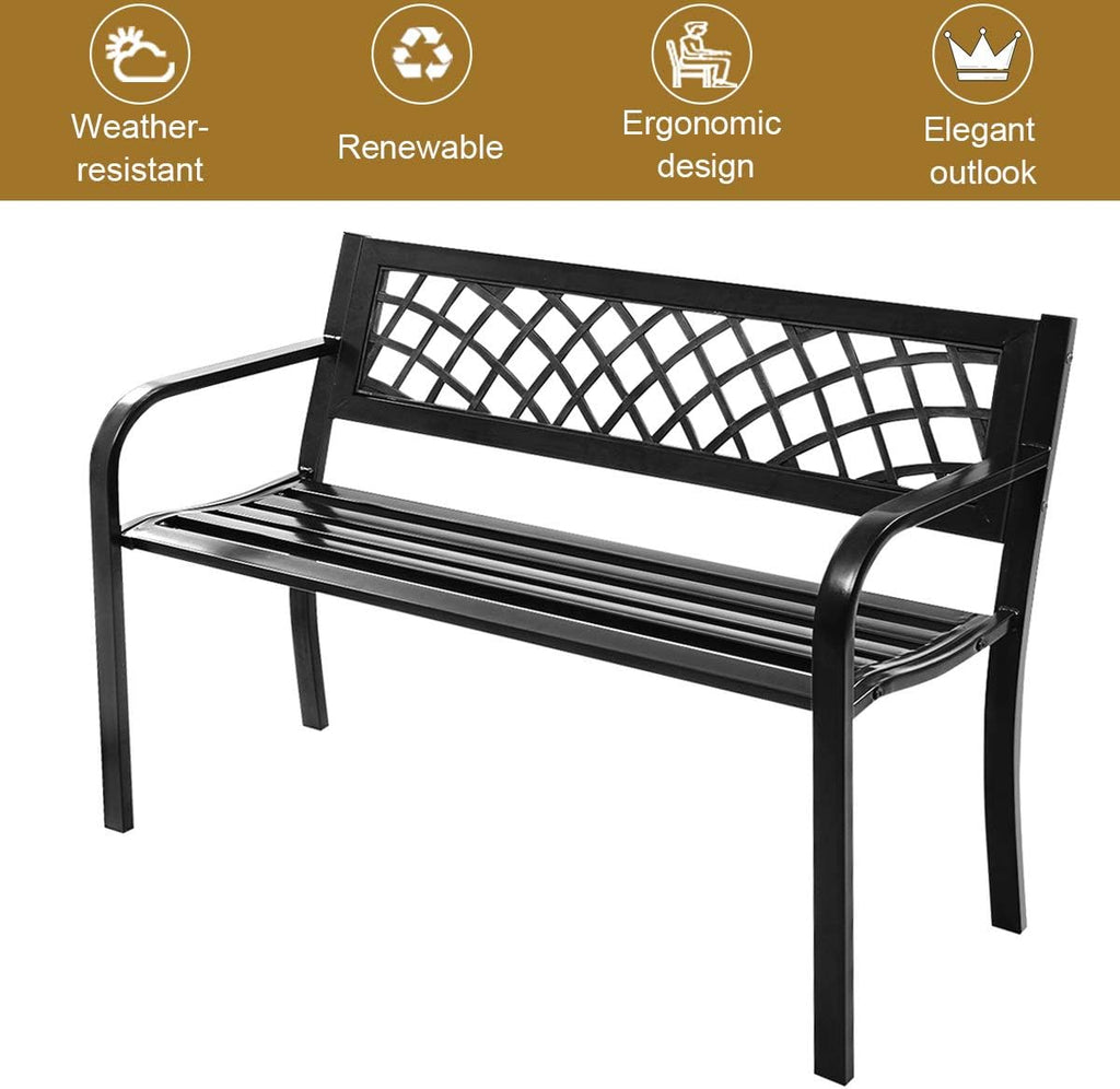 Black Cast Iron Frame Patio Garden Bench X944276